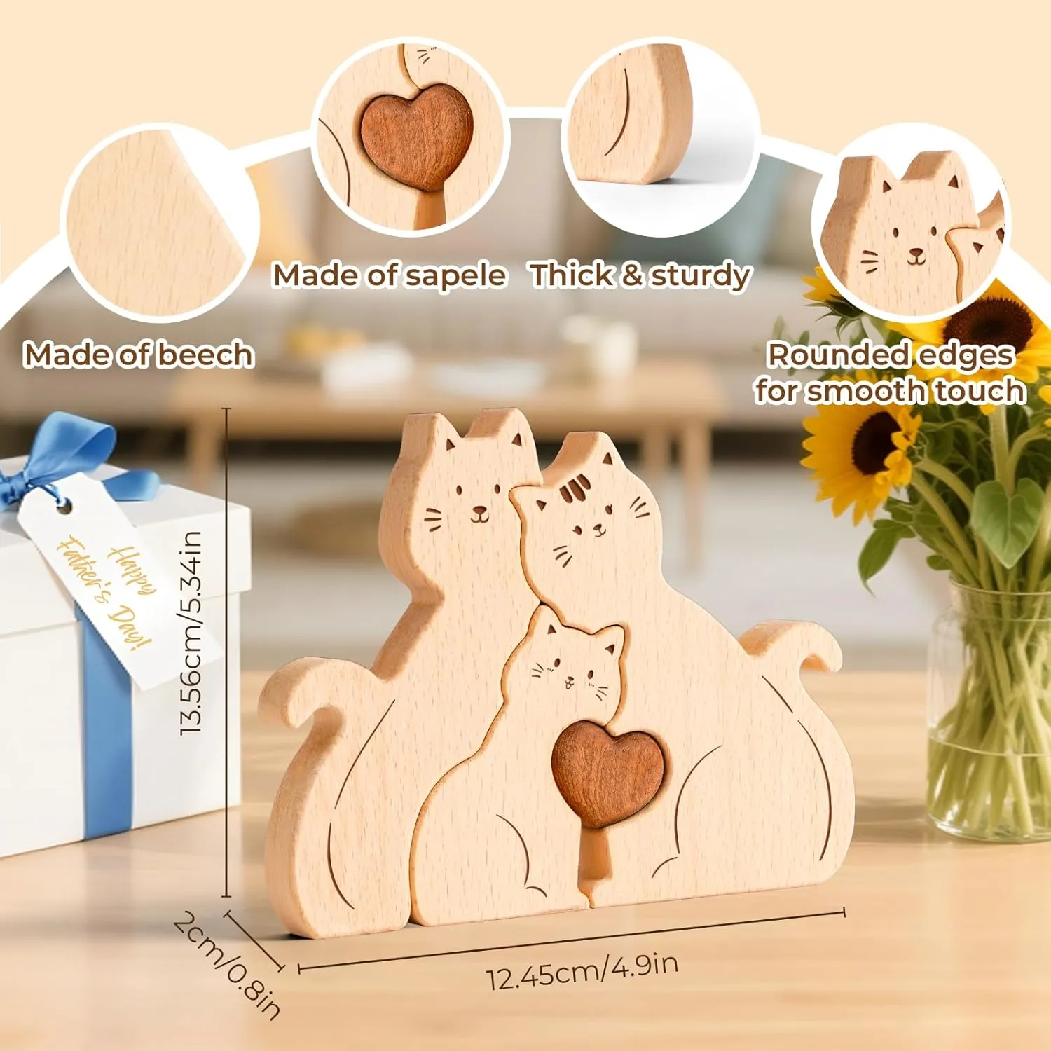 Cat Family Puzzle$ Personalized Wooden Puzzle Customized 5 Name Puzzle for Home Crafts Decor$ House Warming Birthday Family Party Gifts for Mother's Day reside filmmaker New Baby Wooden 