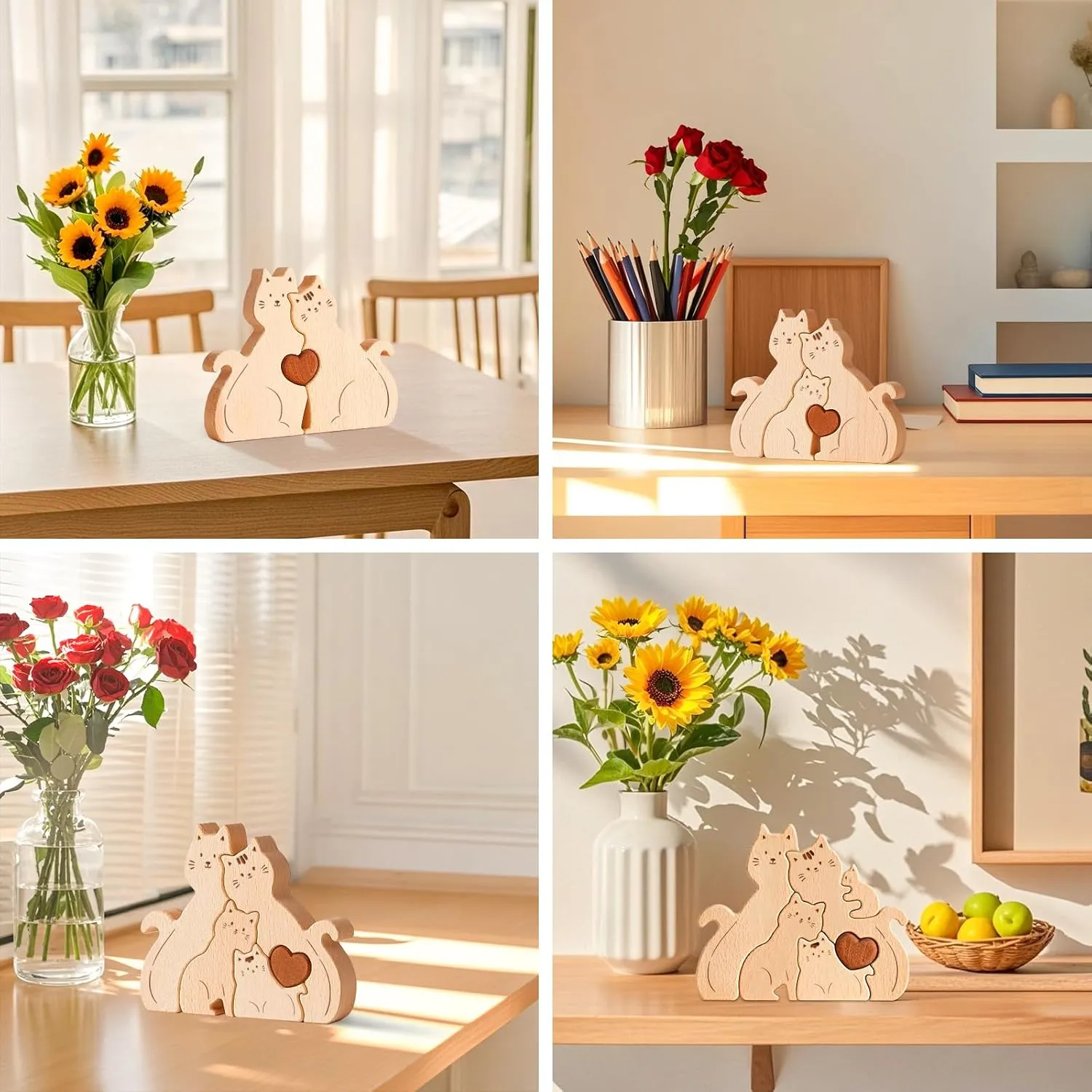 Cat Family Puzzle$ Personalized Wooden Puzzle Customized 5 Name Puzzle for Home Crafts Decor$ House Warming Birthday Family Party Gifts for Mother's Day reside filmmaker New Baby Wooden 