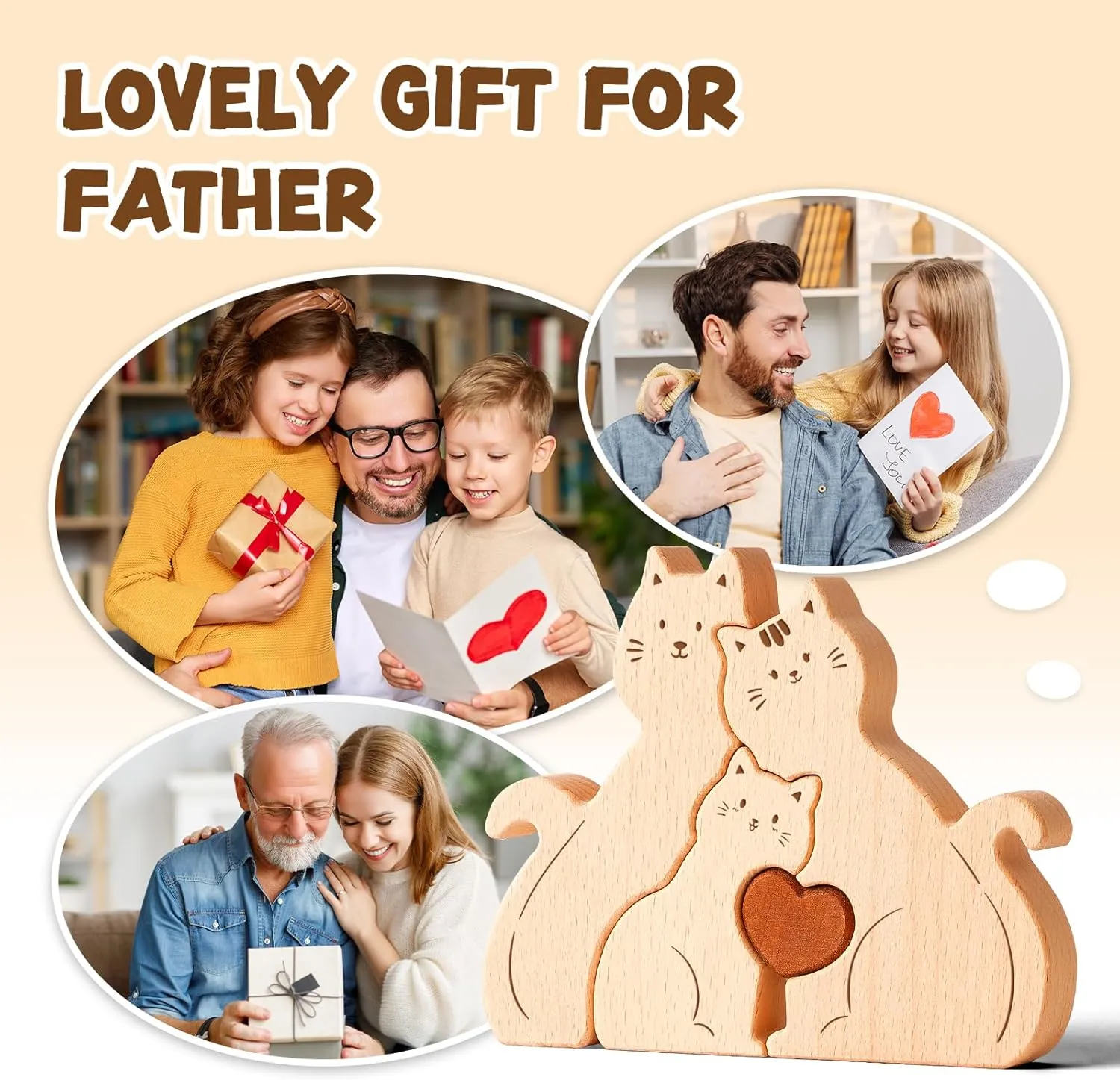 Cat Family Puzzle$ Personalized Wooden Puzzle Customized 5 Name Puzzle for Home Crafts Decor$ House Warming Birthday Family Party Gifts for Mother's Day reside filmmaker New Baby Wooden 