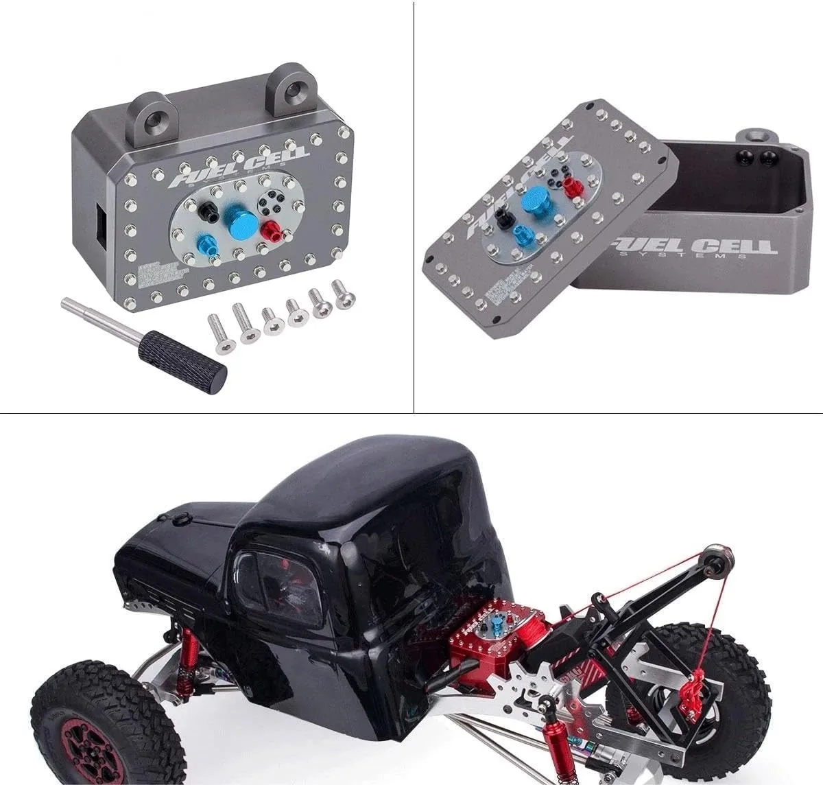 Cell Receiver Box/Electric Box/Fuel Tank for 1/10 RC Crawler Car SCX10 PRO Roll Cage RR10 Capra RR10 TRX6 VS4-10 Simulated Fuel Tank (Gray) maize bit detection tightly cider Aluminum 