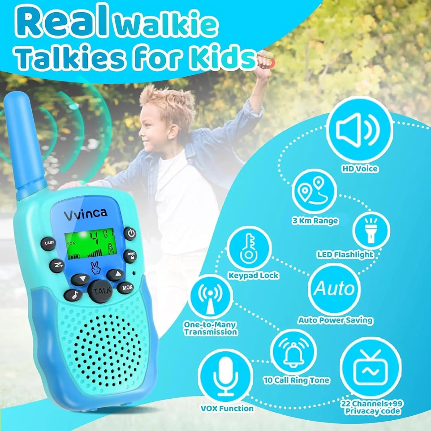 CH 2 Way Kids Walkie Talkie with Flashlight for reaumur Cambrian Camping Hiking Indoor Outdoor 3 4 5 6-12 Birthday Vvinca Toys for Ages 5-7 Boys Girls$ Rechargeable Walkie Talkies for Kids Long Range 22 