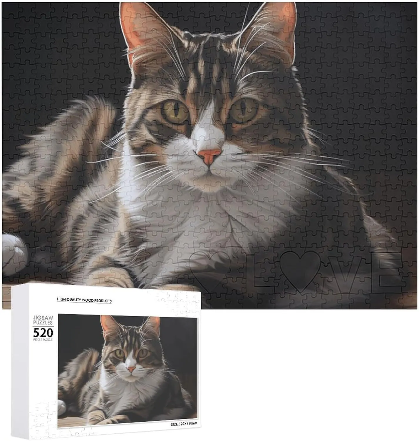 Challenging Puzzle Personalized Wooden Puzzle Photo Puzzle feasible Gifts 20.5" X 15 520 Piece Jigsaw Puzzle - Tabby Cat Picture Puzzles for Adults 