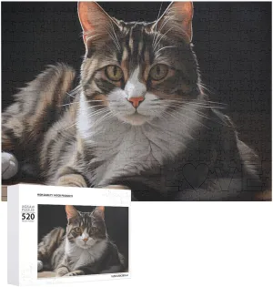 Challenging Puzzle Personalized Wooden Puzzle Photo Puzzle feasible Gifts 20.5" X 15 520 Piece Jigsaw Puzzle - Tabby Cat Picture Puzzles for Adults 