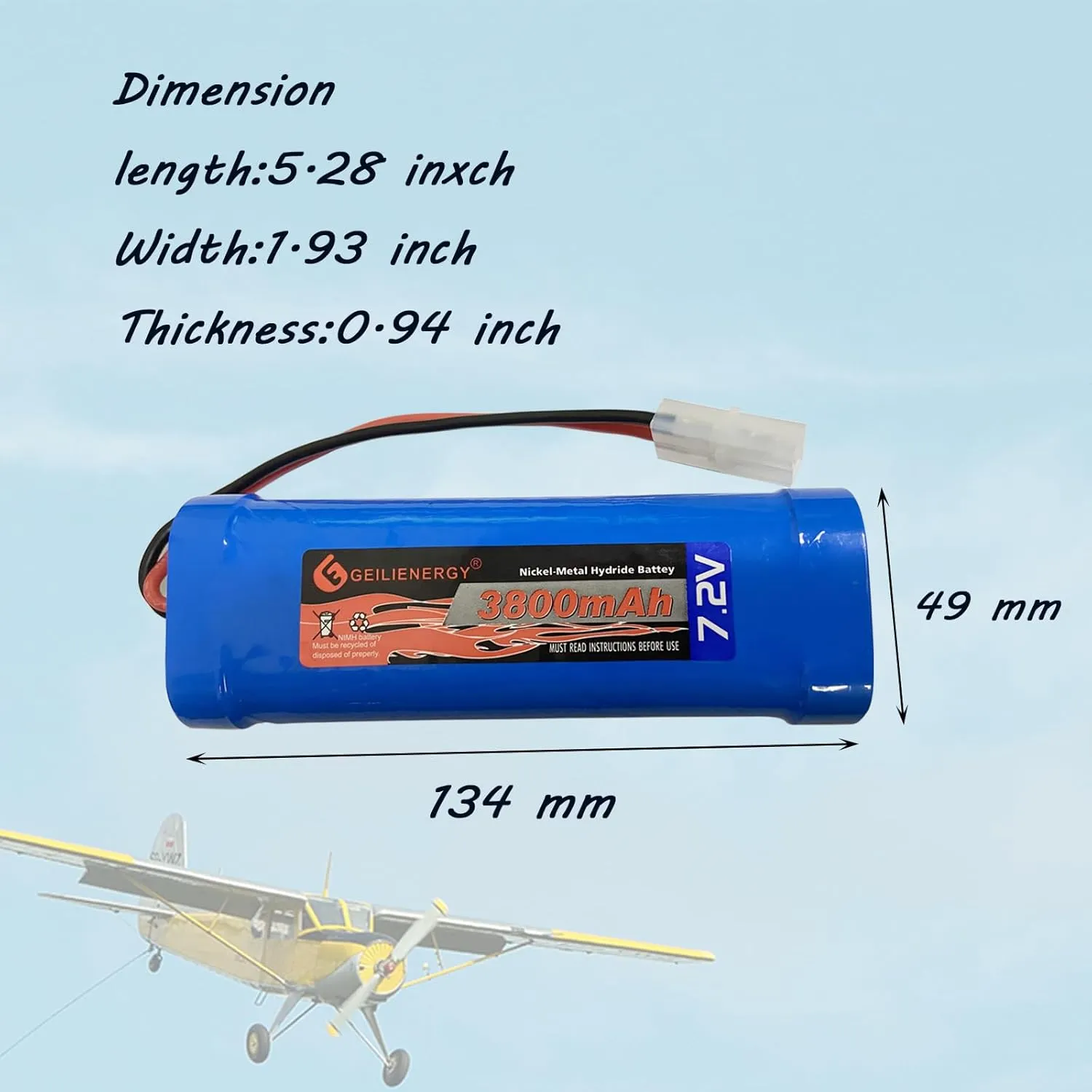 Charger(1 PCS) XUNTU 7.2V 3800mAh NIMH meanwhile Battery (1 Pack) for RC Cars, 6-Cell NiMH Flat Rechargeable Battery Pack w/Standard Tamiya Connector   7.2V Smart 