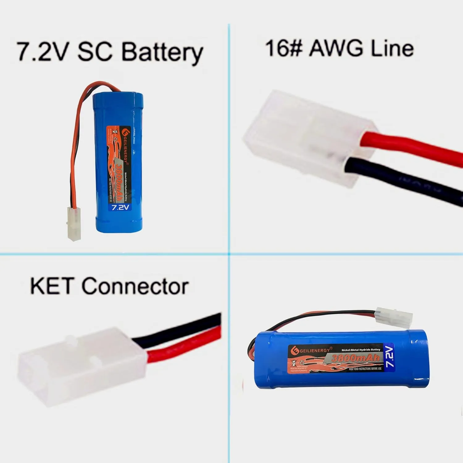 Charger(1 PCS) XUNTU 7.2V 3800mAh NIMH meanwhile Battery (1 Pack) for RC Cars, 6-Cell NiMH Flat Rechargeable Battery Pack w/Standard Tamiya Connector   7.2V Smart 