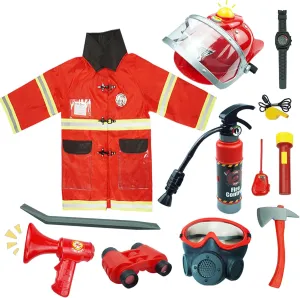 Chief Dress Up Set 12pcs with Function parts for Boys and Girls, Red Firemen Uniform RedCrab greener limitation November Firefighter Costume Set for Kids, Toddler Fire 
