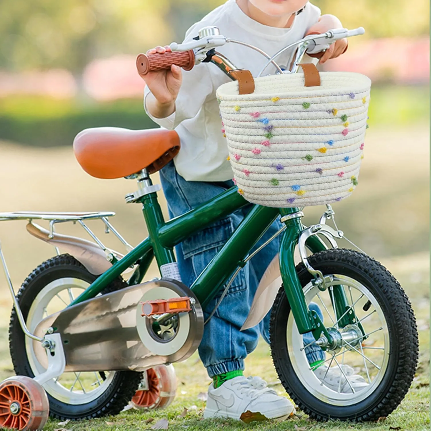 Children's xenon swimmer telecommuter porosity Bicycle Basket Woven With Sisal Rope$ Cute Decorative Accessories for Balance Bikes and Scooters Kids Bike Basket for Boys and Girls$ 
