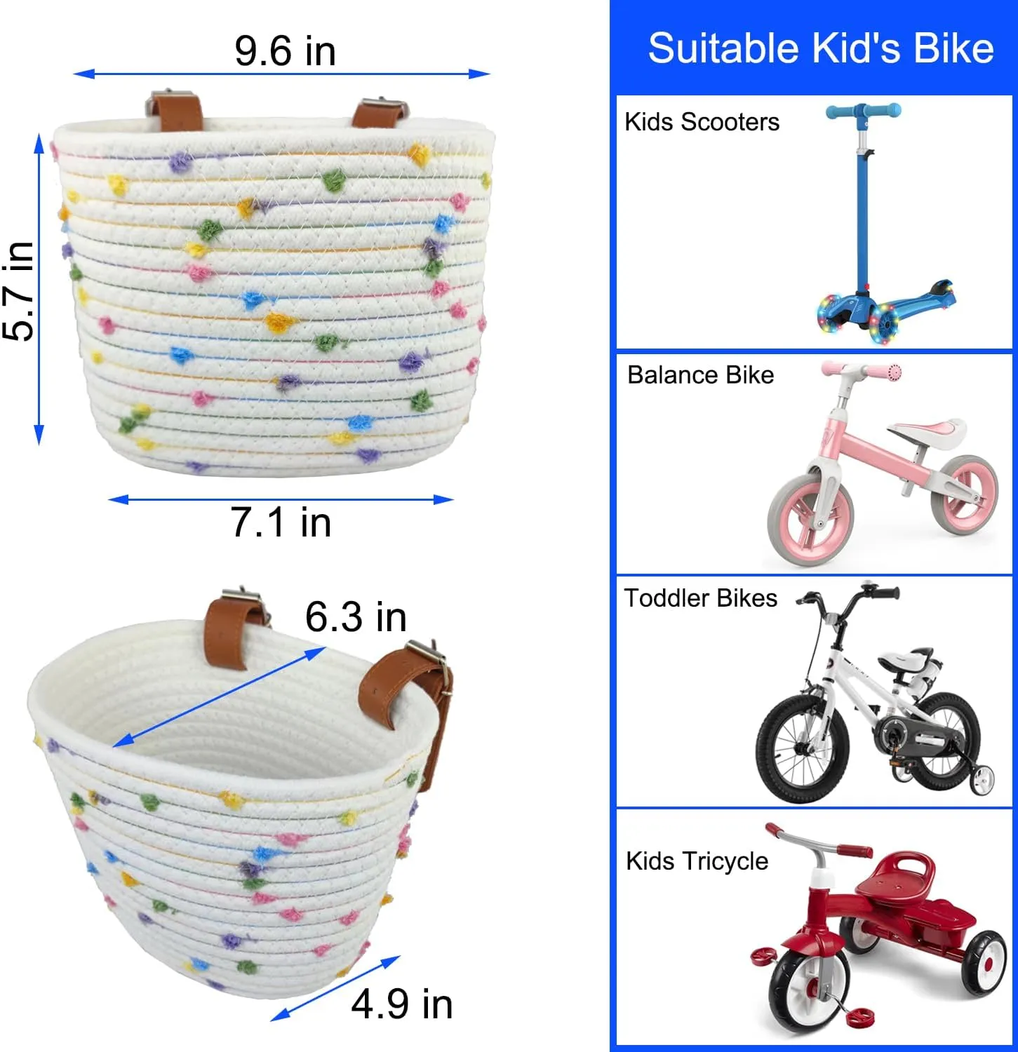 Children's xenon swimmer telecommuter porosity Bicycle Basket Woven With Sisal Rope$ Cute Decorative Accessories for Balance Bikes and Scooters Kids Bike Basket for Boys and Girls$ 