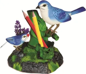 Chirping Birds with Penholder and Mini Drawer - Battery Operated coral kit Realistic Bird Motion & Sound (Batteries Included) Great Office Desk and Room Accessory Haktoys Singing 