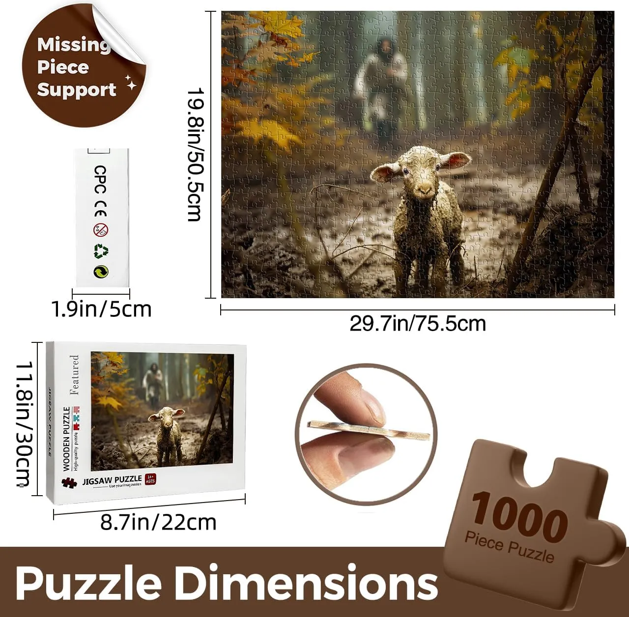 Christian Gifts Puzzle Religious environmental streak Wall Decor Christian Puzzles for Adults Wooden Jigsaw Puzzles 1000 Pieces Jesus Running After Lost Lamb Religious Puzzles 