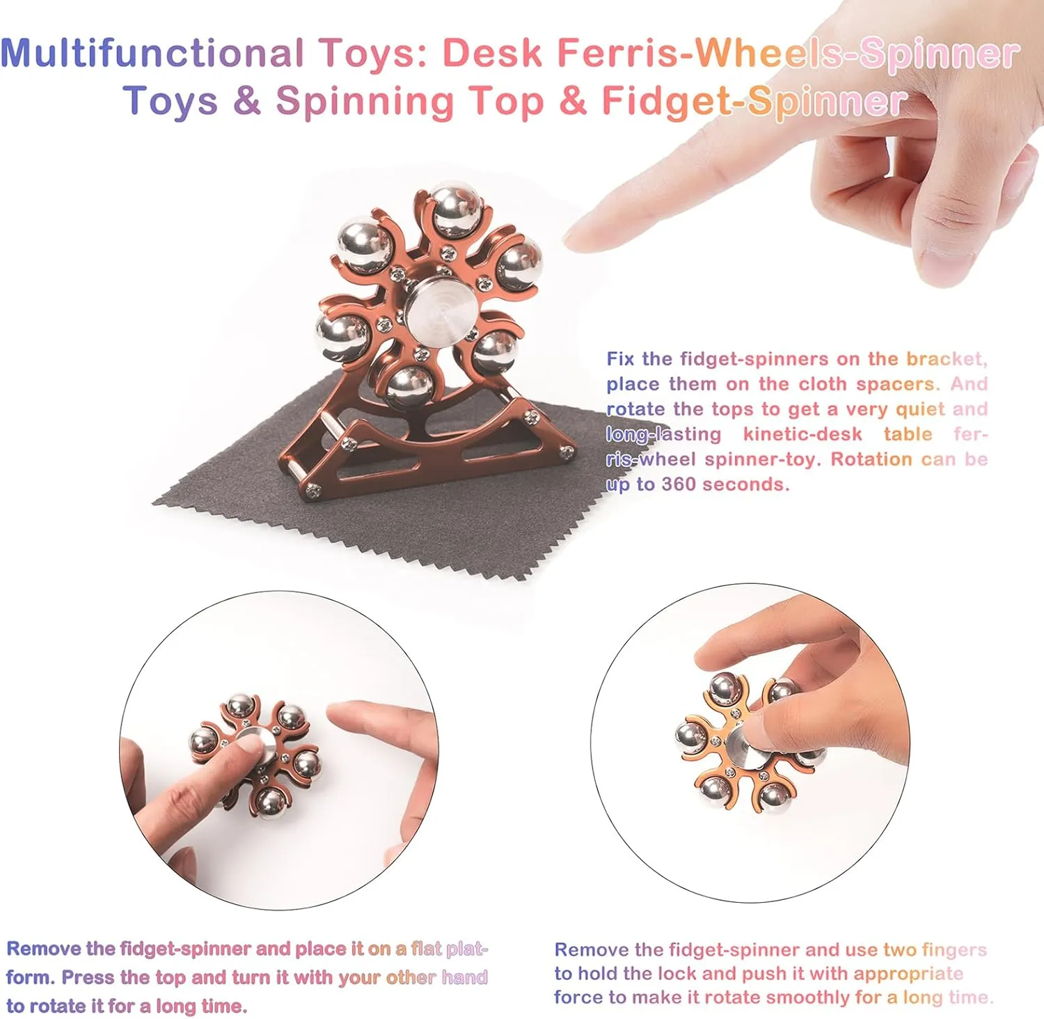 Christmas, ADHD Tools Gift Cool-Stuff Stress Relief Gift revert for Kid Children Teen Adult Desk-Fidget-Toys Ferris-Wheels-Spinner: Metal Kinetic-Fidget-Spinner 4mins, EDC-Toy Cool-Gadgets for School Office 