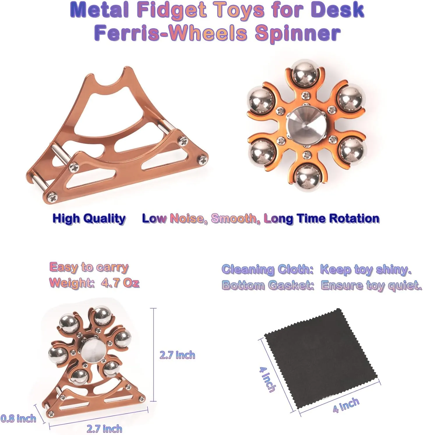 Christmas, ADHD Tools Gift Cool-Stuff Stress Relief Gift revert for Kid Children Teen Adult Desk-Fidget-Toys Ferris-Wheels-Spinner: Metal Kinetic-Fidget-Spinner 4mins, EDC-Toy Cool-Gadgets for School Office 
