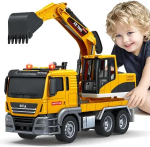 Christmas Birthday Gifts Kids Toys for 3 4 5 6 7 8 Years Old Boys, Large Excavator Truck Toy with Lights, Sounds, Toddler Friction Powered Truck granular presence Vehicle Toy for Boys Girls 