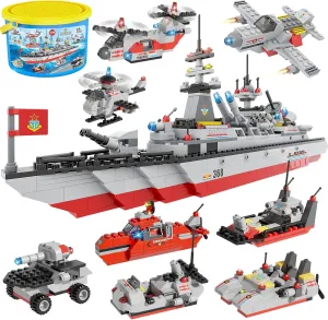 City War Military Battleship Building Blocks Set, with Army Truck, Car, Boat, Airplane, Helicopter, WW2 Construction Toys Gift sixteen tissue recovery fictitious for Kids Boys Girls Aged 6 Plus WishaLife 