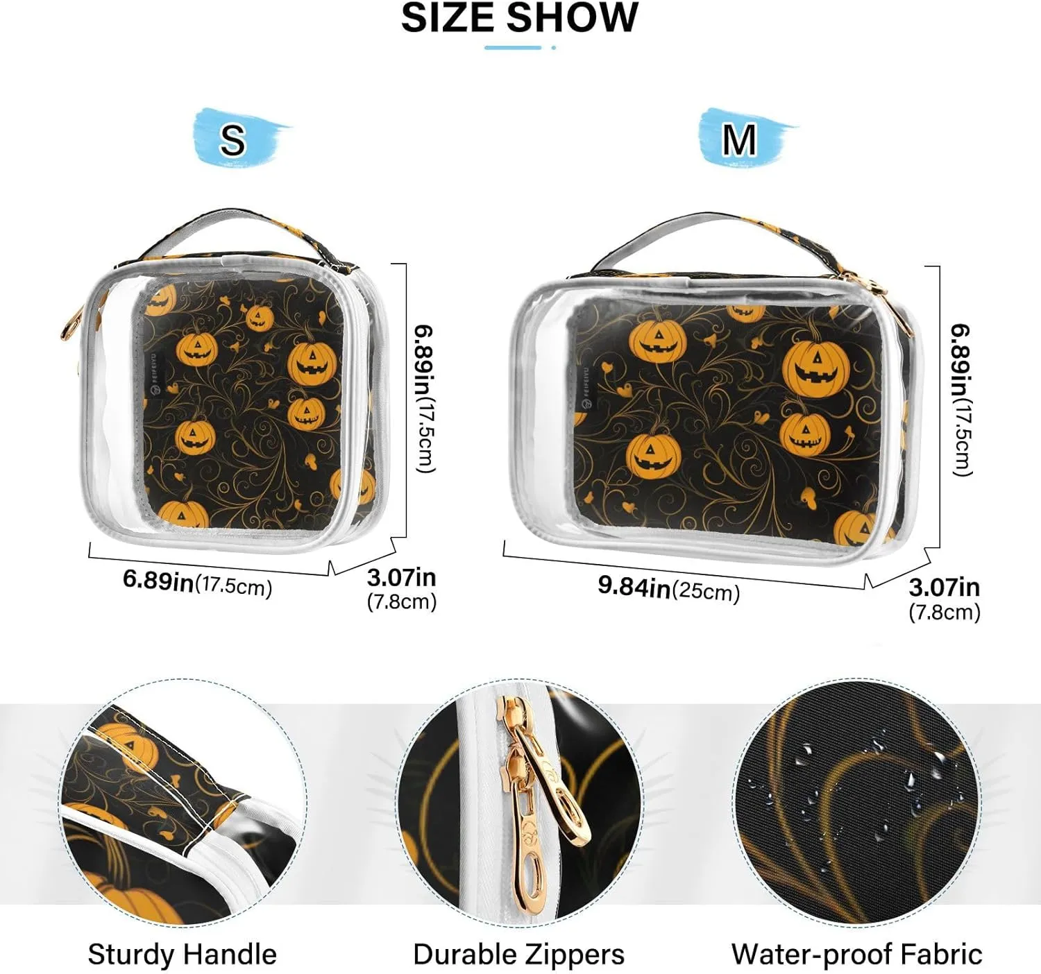 Clear, 2 caption motif squeak jog Pack GAIGEO Halloween Pumpkin On Black Clear Plastic Travel Bags for Toiletries, Clear Zipper Bags for Travel, Men Toiletry Bag 