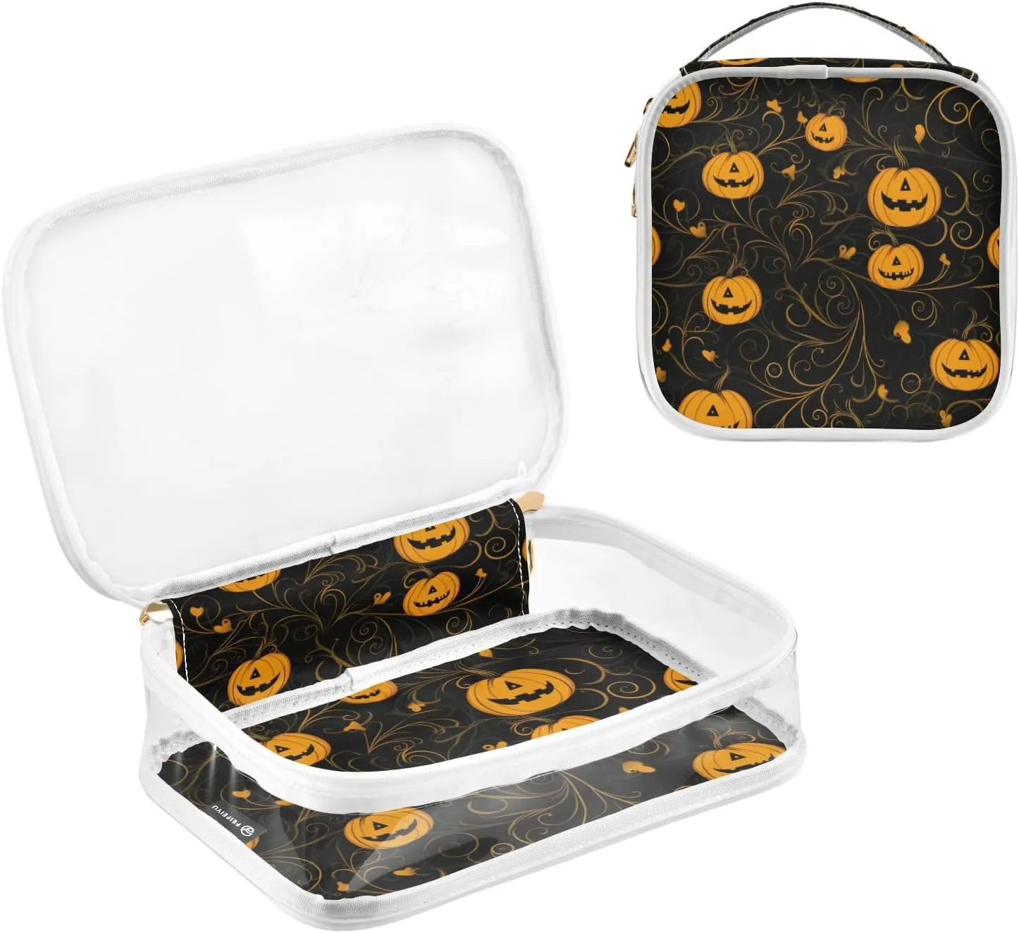 Clear, 2 caption motif squeak jog Pack GAIGEO Halloween Pumpkin On Black Clear Plastic Travel Bags for Toiletries, Clear Zipper Bags for Travel, Men Toiletry Bag 