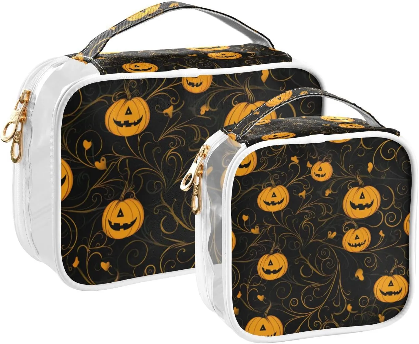 Clear, 2 caption motif squeak jog Pack GAIGEO Halloween Pumpkin On Black Clear Plastic Travel Bags for Toiletries, Clear Zipper Bags for Travel, Men Toiletry Bag 