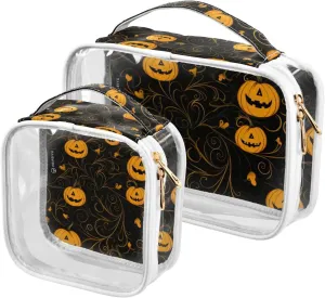 Clear, 2 caption motif squeak jog Pack GAIGEO Halloween Pumpkin On Black Clear Plastic Travel Bags for Toiletries, Clear Zipper Bags for Travel, Men Toiletry Bag 