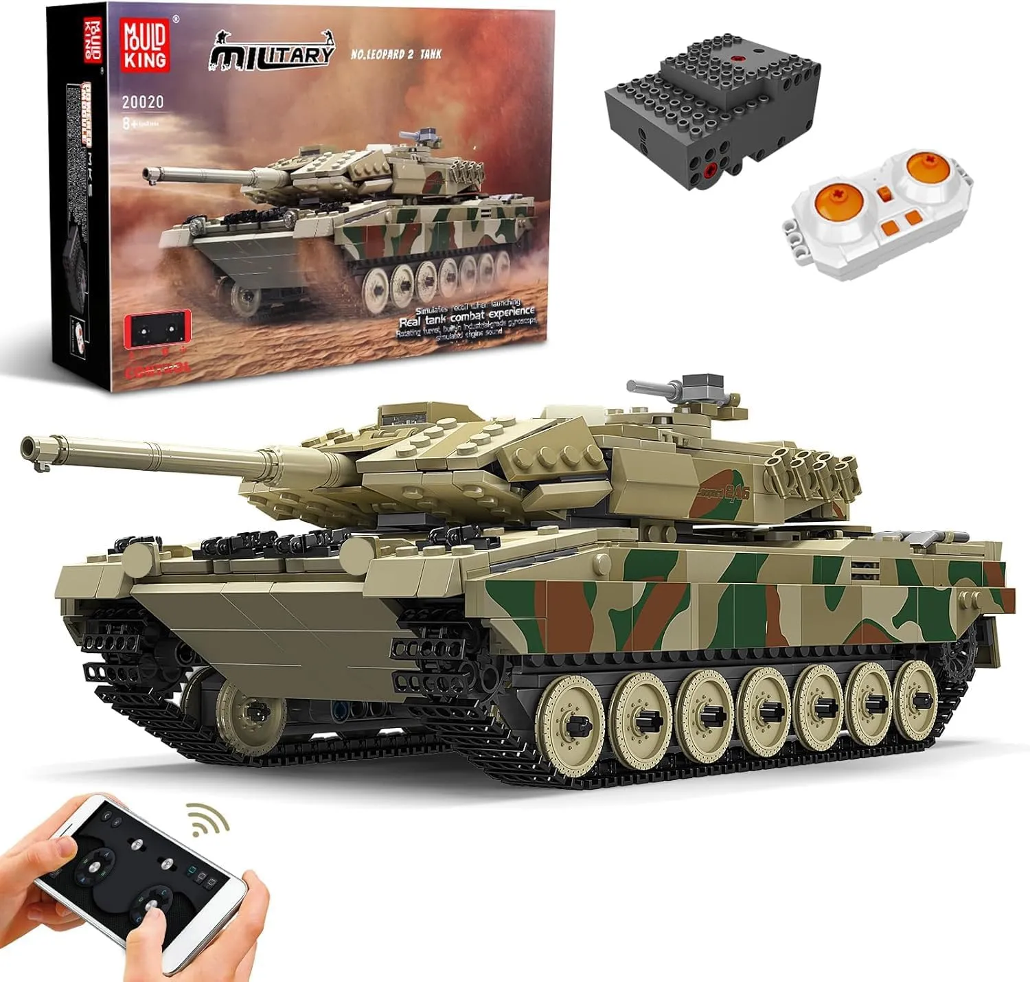 Collections Enthusiasts(1091 Pieces) Mould King 20020 Leopard 2 Tank Building Block Kits, regenerate silk MOC Building Blocks Set to Build, Gift for Kids Age 8 /Adult 