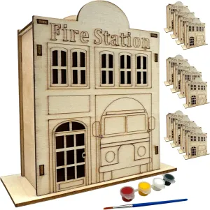 college Adults of All Ages with Paints and Brush (Pre - Assembled) Oojami Wooden Fire Station Crafting Kit: 12 DIY Unfinished Fire Station Decoration Party Favors Supplies Ideal for Kids and 