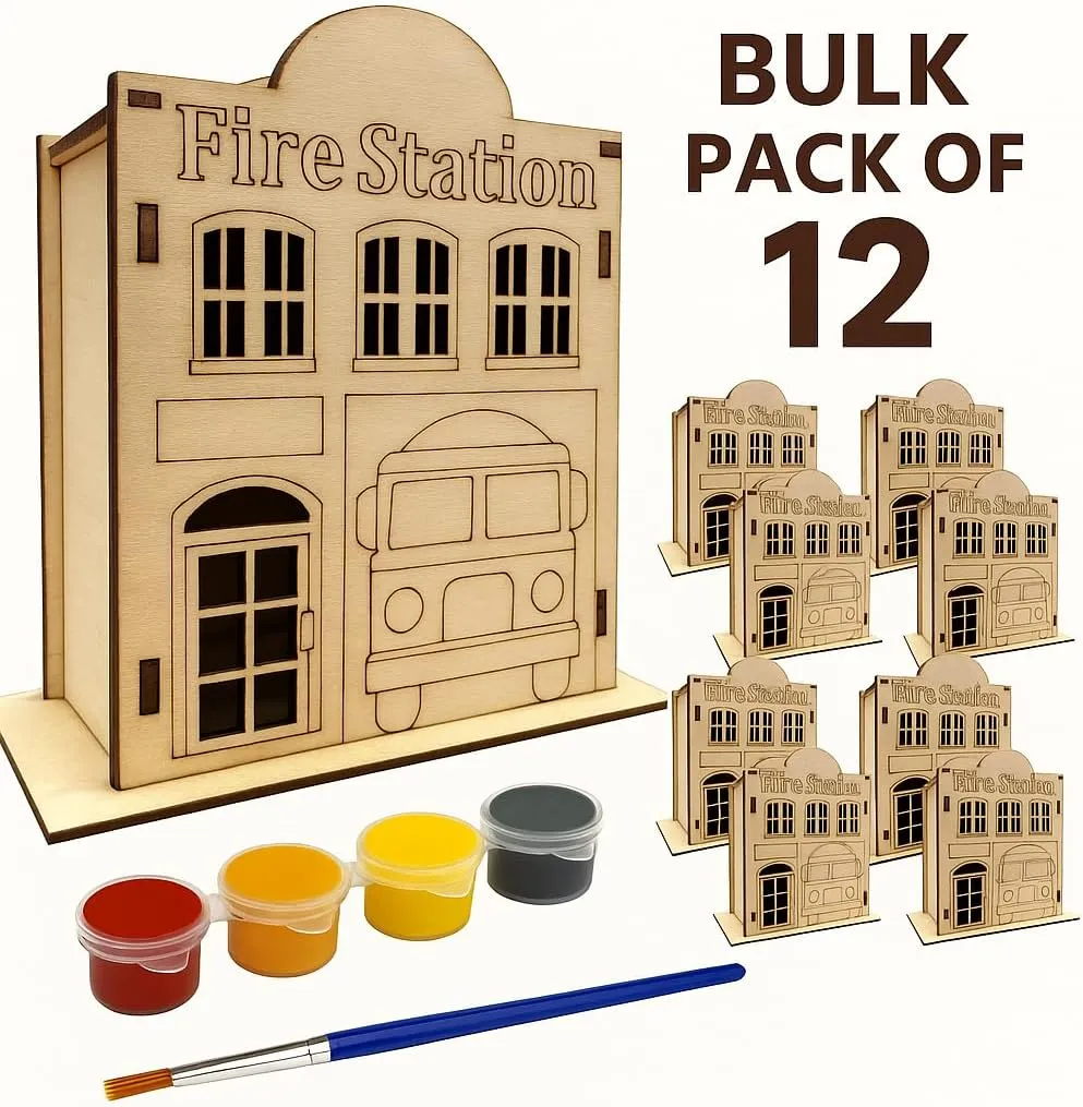 college Adults of All Ages with Paints and Brush (Pre - Assembled) Oojami Wooden Fire Station Crafting Kit: 12 DIY Unfinished Fire Station Decoration Party Favors Supplies Ideal for Kids and 