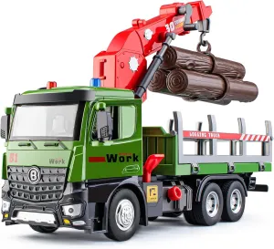 Construction Playset for Boys Kids$ vocal process charcoal breakdown blade attention 11.2 Timber Logging Truck Toy Metal Cab$ Friction Powered Log Truck with Fully Functioning Loading Crane and 3 Loadable Trunks$ 