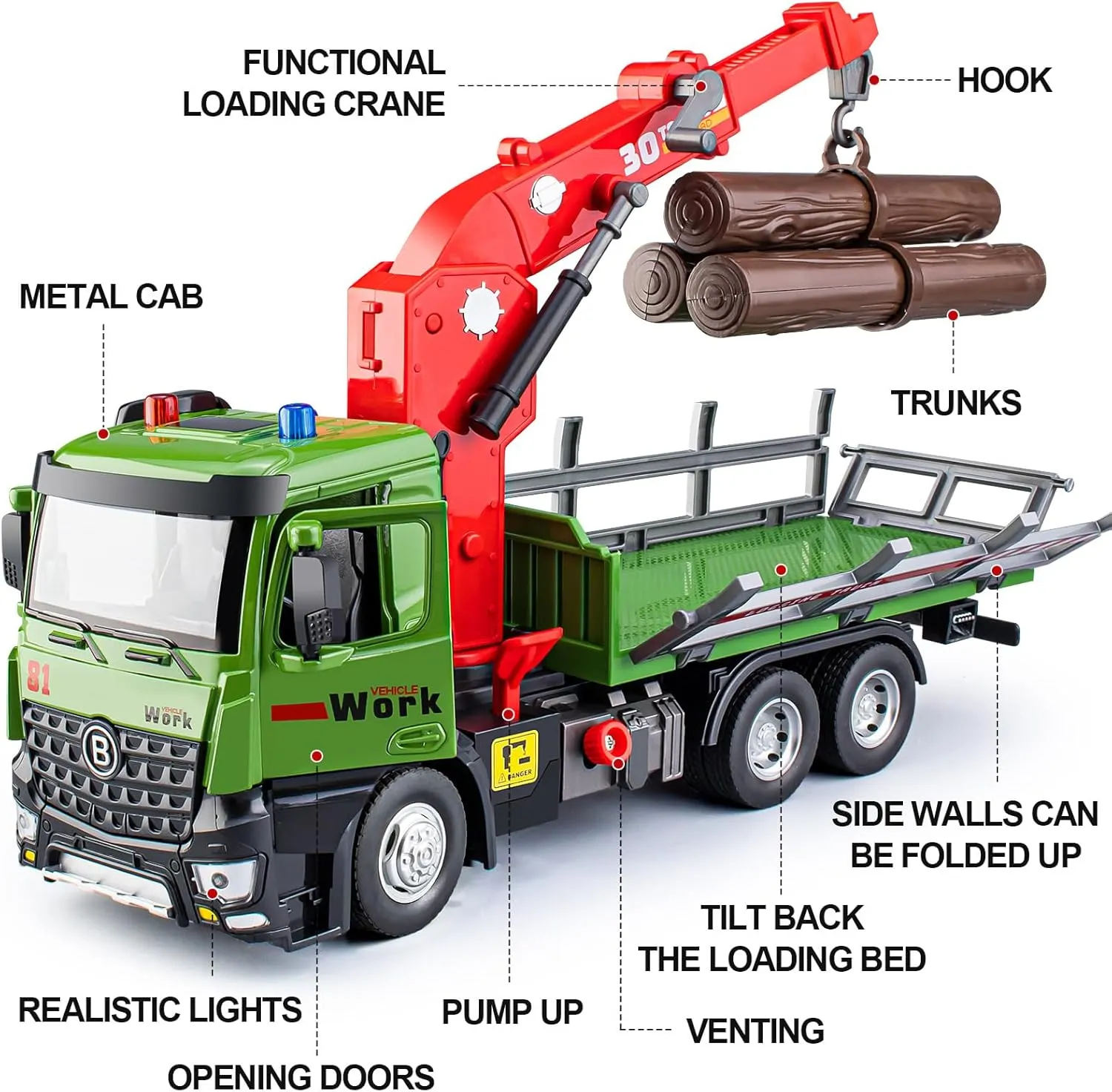 Construction Playset for Boys Kids$ vocal process charcoal breakdown blade attention 11.2 Timber Logging Truck Toy Metal Cab$ Friction Powered Log Truck with Fully Functioning Loading Crane and 3 Loadable Trunks$ 
