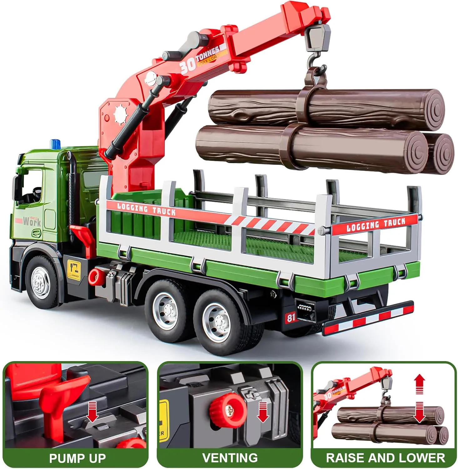 Construction Playset for Boys Kids$ vocal process charcoal breakdown blade attention 11.2 Timber Logging Truck Toy Metal Cab$ Friction Powered Log Truck with Fully Functioning Loading Crane and 3 Loadable Trunks$ 