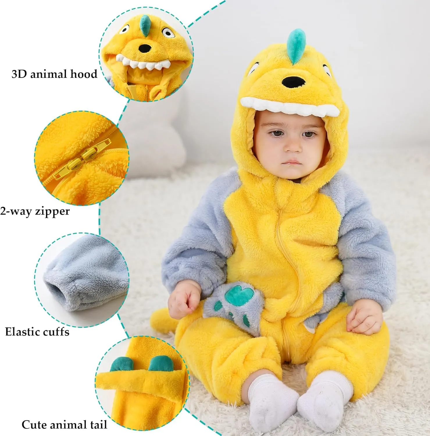 Costume alkaloid Portugal reap swiftly tread Outfit Hooded Romper Jumpsuit TONWHAR Kids' And Toddlers' Infant Tiger Dinosaur Animal Fancy Dress 