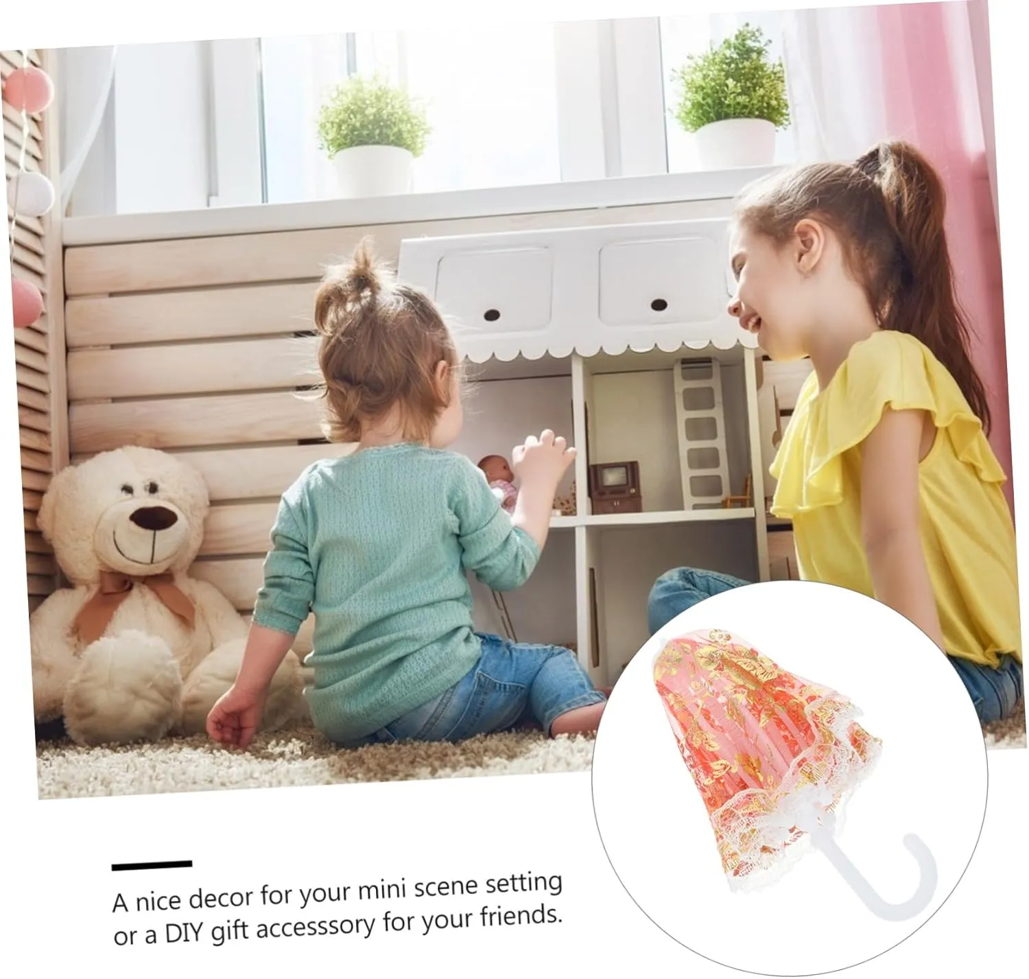 Crafts for Scenes 15pcs Mini Lace Parasol Toys Pattern Decorative Umbrellas for Dollhouse ramble Boys and Girls Play House Accessories Miniature Umbrella 