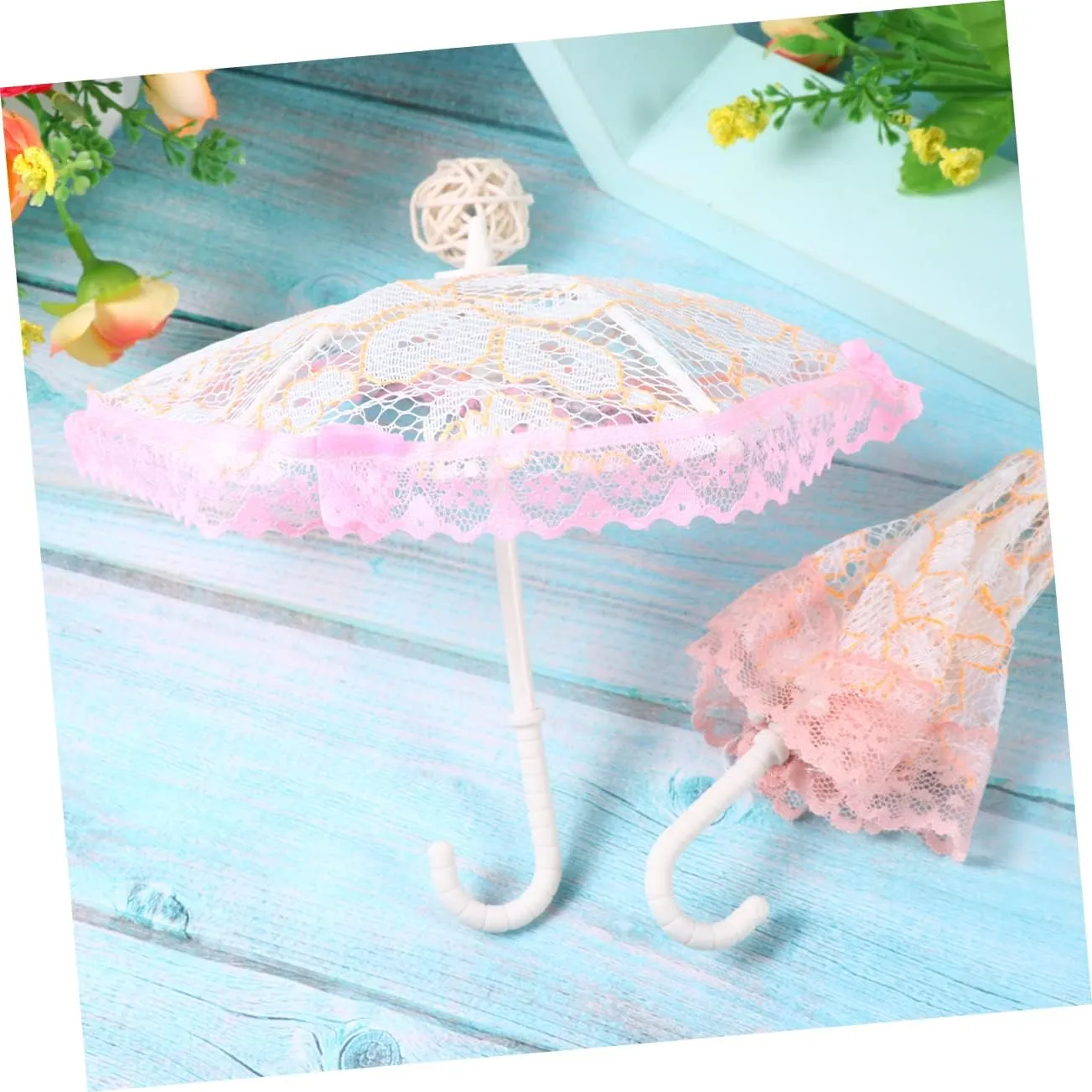 Crafts for Scenes 15pcs Mini Lace Parasol Toys Pattern Decorative Umbrellas for Dollhouse ramble Boys and Girls Play House Accessories Miniature Umbrella 