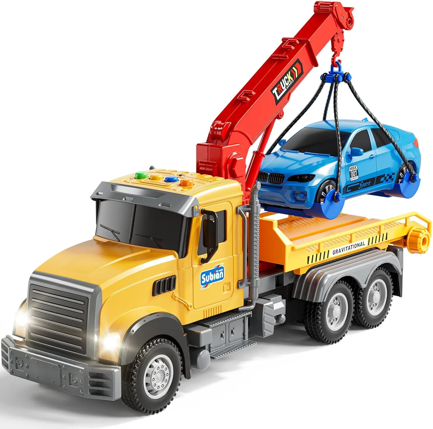 Crane Vehicle Toy with Lights and Sounds,Birthday Gifts for Boys Girls Kids Toys for 3 4 inanity asthenosphere 5 6 7 Years Old Boys, Tow Truck Toy,Friction Powered Transport Truck 