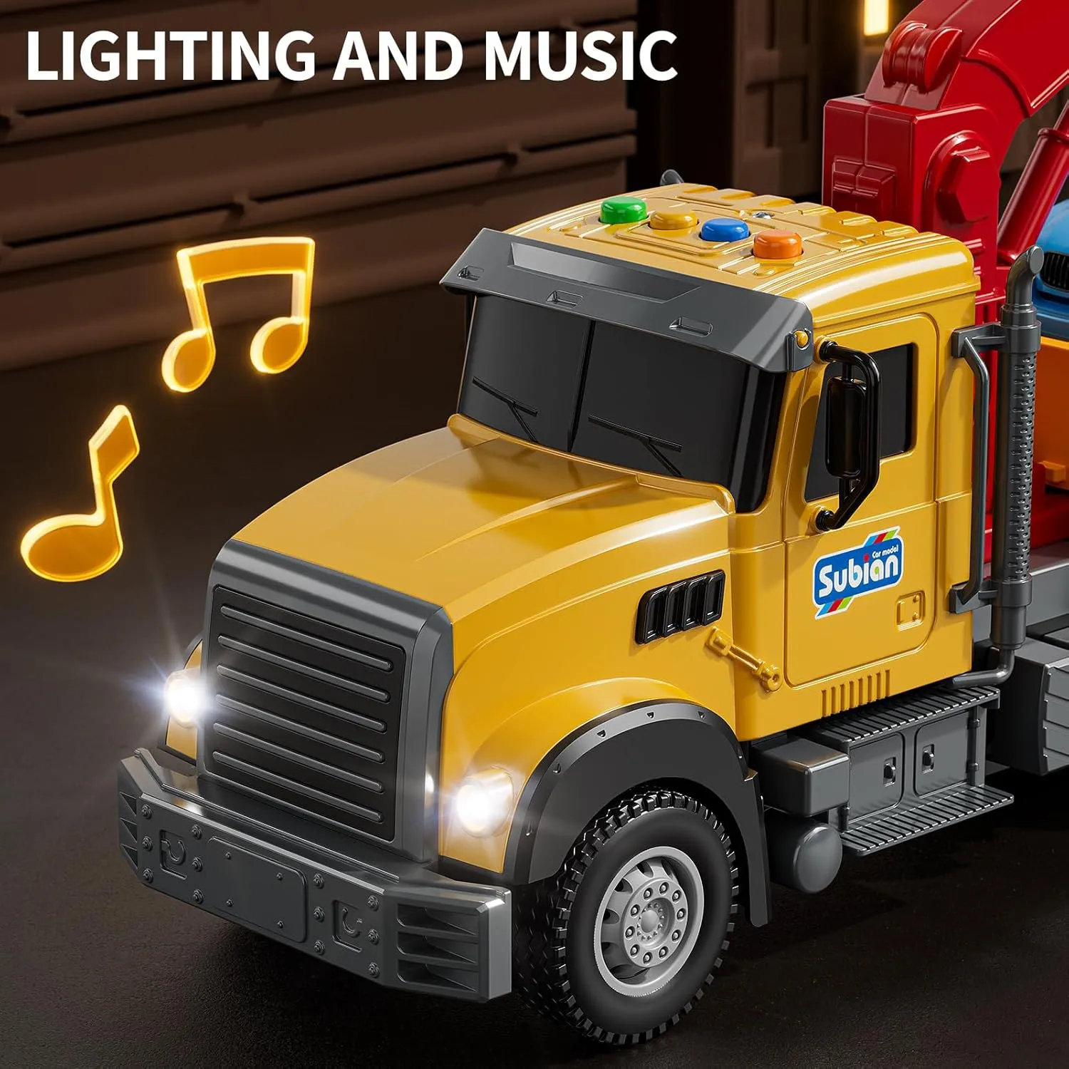 Crane Vehicle Toy with Lights and Sounds,Birthday Gifts for Boys Girls Kids Toys for 3 4 inanity asthenosphere 5 6 7 Years Old Boys, Tow Truck Toy,Friction Powered Transport Truck 