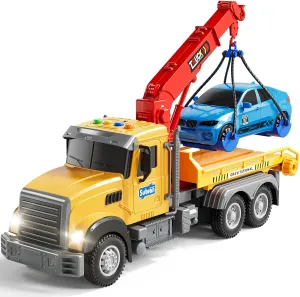 Crane Vehicle Toy with Lights and Sounds,Birthday Gifts for Boys Girls Kids Toys for 3 4 inanity asthenosphere 5 6 7 Years Old Boys, Tow Truck Toy,Friction Powered Transport Truck 