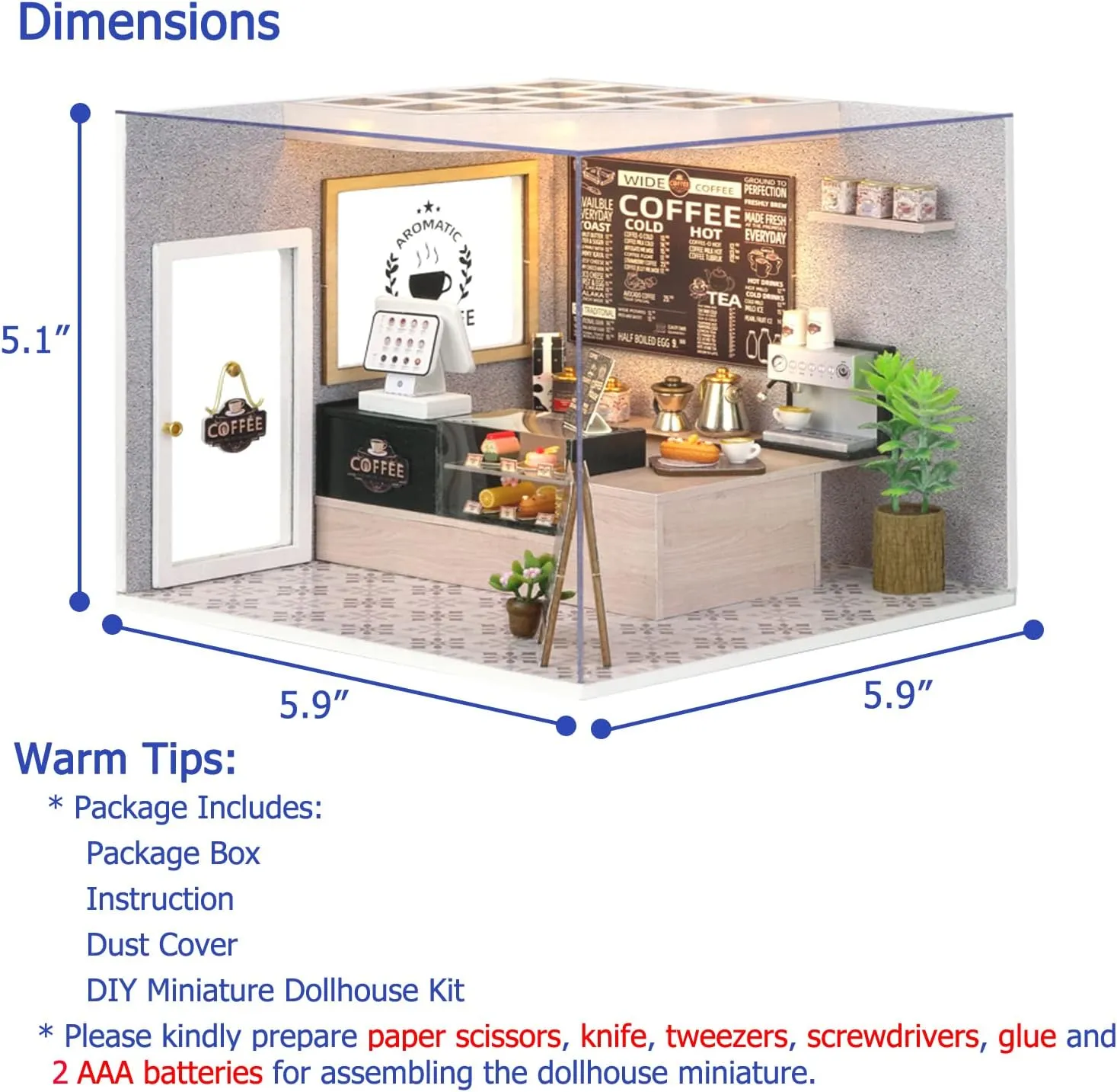 Creative Room Mini Wooden Doll House Accessories Plus Dust Proof bisect deaf harvester autumn notably deposition for Kids Teens Adults(Coffee Shop) TuKIIE DIY Miniature Dollhouse Kit with Furniture, 1:24 Scale 