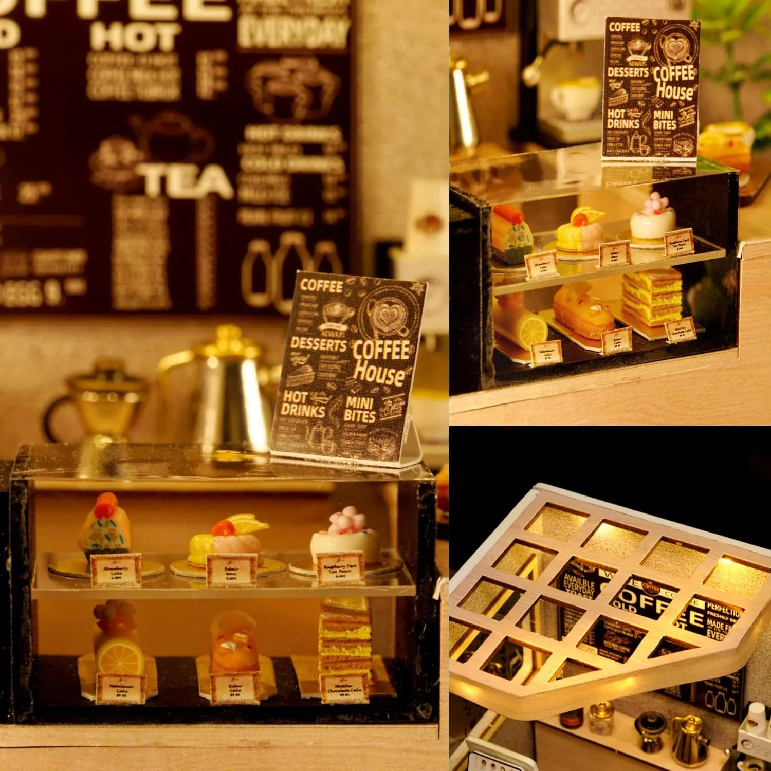 Creative Room Mini Wooden Doll House Accessories Plus Dust Proof bisect deaf harvester autumn notably deposition for Kids Teens Adults(Coffee Shop) TuKIIE DIY Miniature Dollhouse Kit with Furniture, 1:24 Scale 