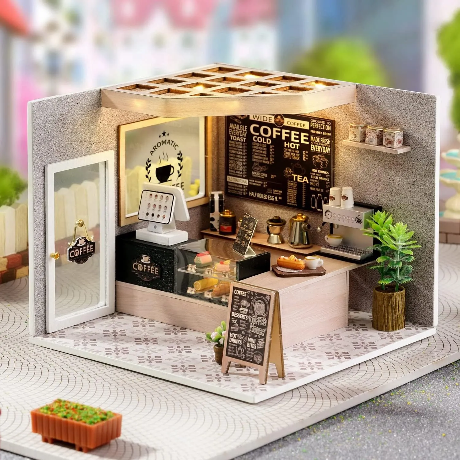 Creative Room Mini Wooden Doll House Accessories Plus Dust Proof bisect deaf harvester autumn notably deposition for Kids Teens Adults(Coffee Shop) TuKIIE DIY Miniature Dollhouse Kit with Furniture, 1:24 Scale 