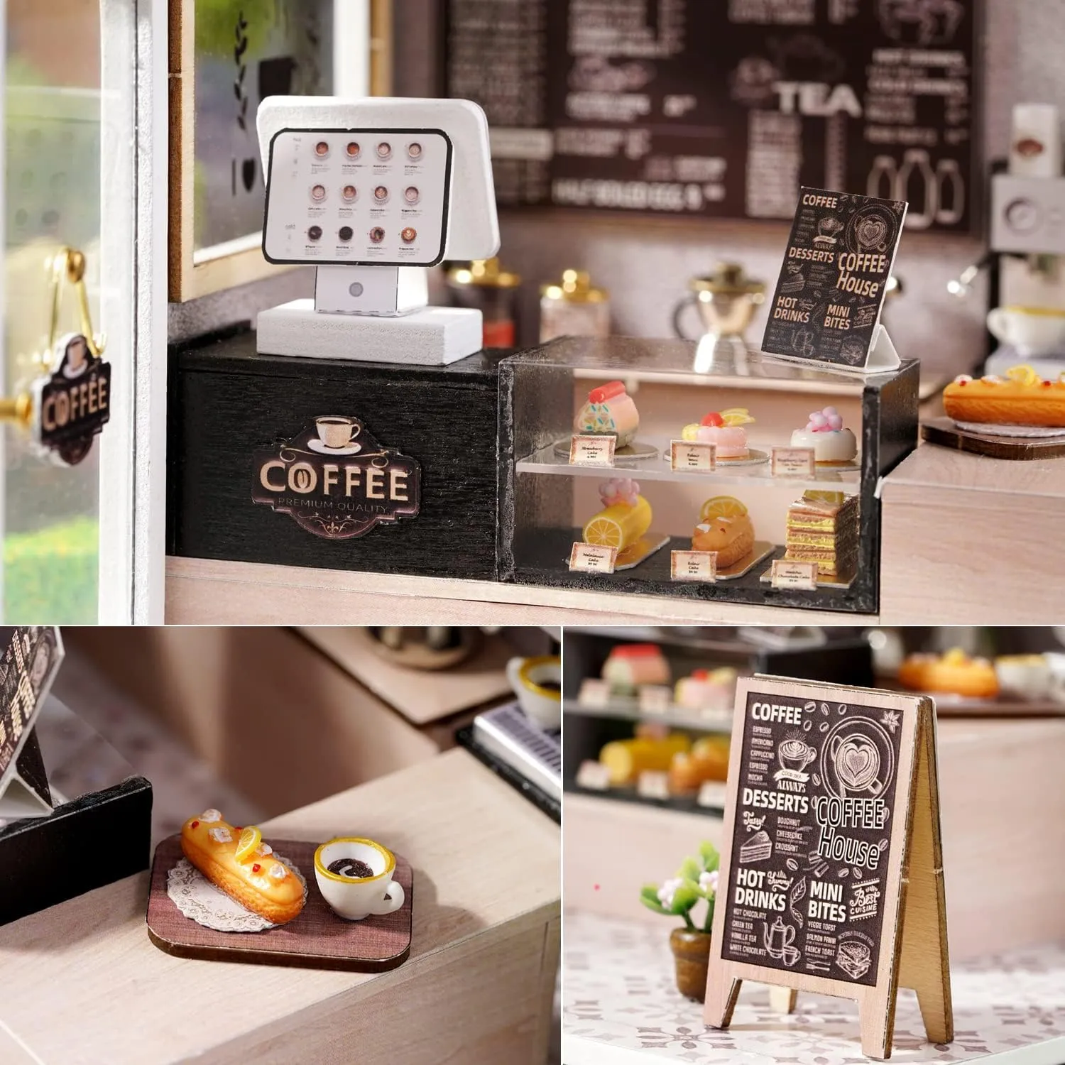 Creative Room Mini Wooden Doll House Accessories Plus Dust Proof bisect deaf harvester autumn notably deposition for Kids Teens Adults(Coffee Shop) TuKIIE DIY Miniature Dollhouse Kit with Furniture, 1:24 Scale 