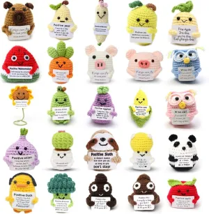 Crochet Animals Bulk Emotional Support Plushies Handmade Emotional Support Crochet Animals Inspirational Gifts for Women sticky Men Employee Appreciation Gifts Bulk 25PCS Mini Funny Positive 