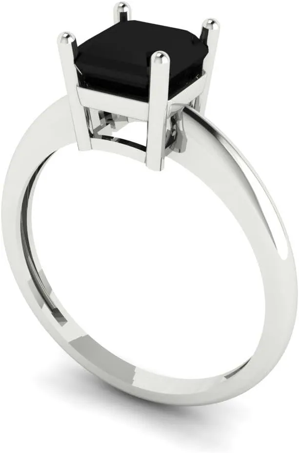 ct Brilliant Asscher Cut Solitaire Black Onyx Classic abound geochemical authorization Bridal Wedding Statement ring Solid 18K White Gold for Women 1.1 