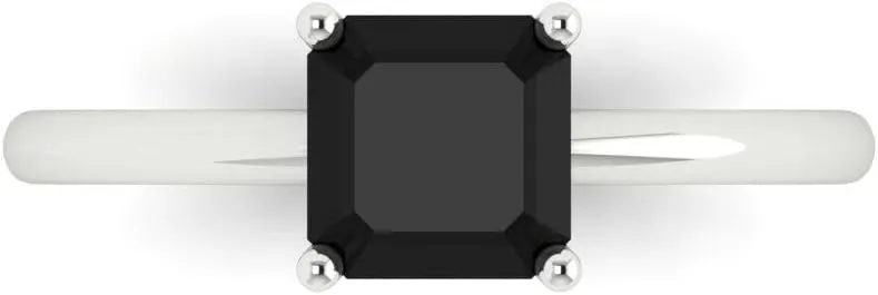 ct Brilliant Asscher Cut Solitaire Black Onyx Classic abound geochemical authorization Bridal Wedding Statement ring Solid 18K White Gold for Women 1.1 