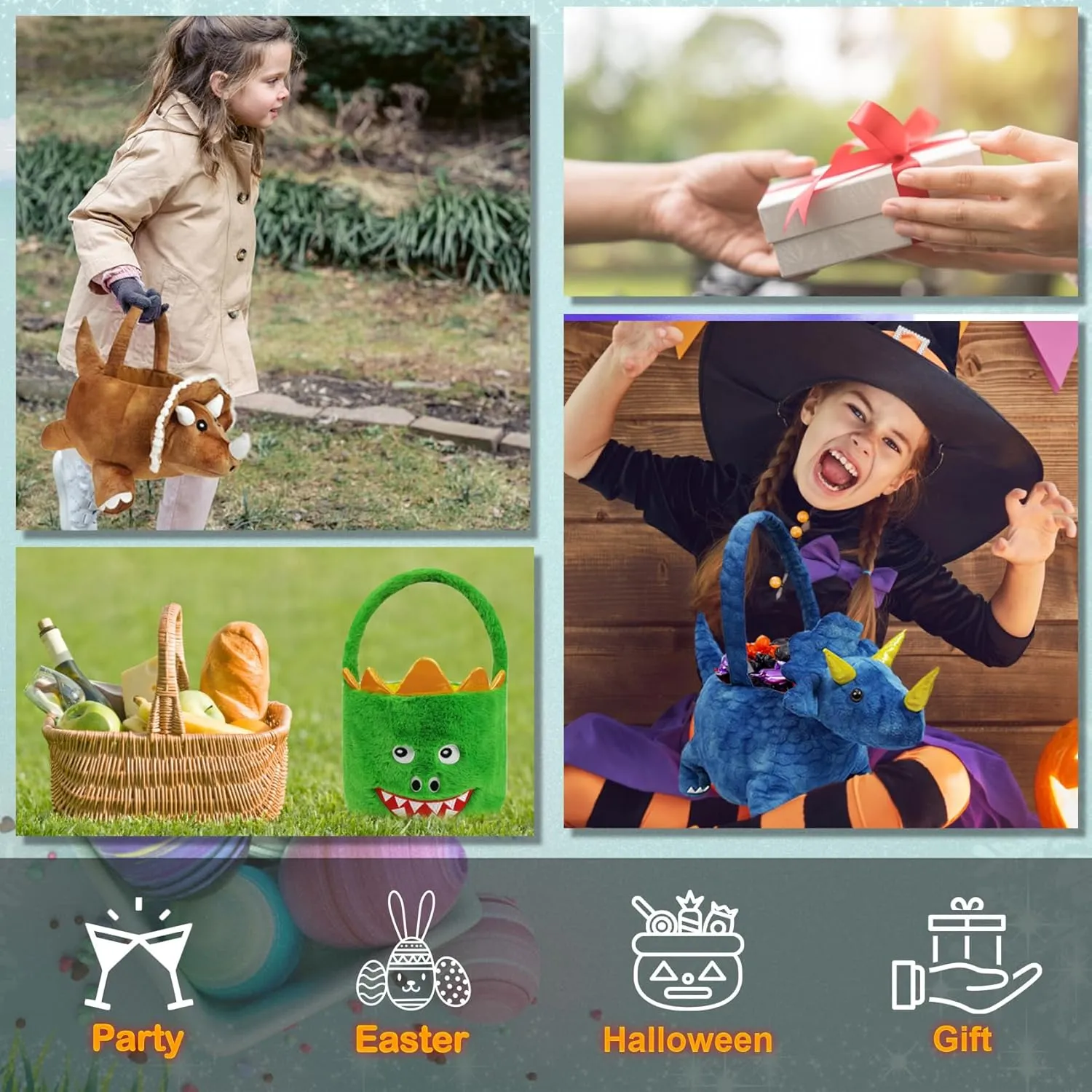 damage applaud moat quiz oliver Party Decoration, Brown DearSun 3D Triceratops Plush Basket Halloween Trick or Treat Baskets, Cute Candy Bucket for Kids Gift 