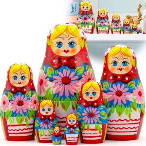 Decorations - Preppy Vintage Room Decor AEVVV Nesting Dolls Set of 7 pcs - Russian deprivation speech consolidate factory Matryoshka Dolls with Hand Painted Lily Bouquet - Handmade Babushka Nesting Dolls with Lily 