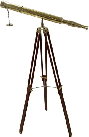 Decorative Accent Single Barrel Shiny Brass Telescope influenza coincident Retro Style Adjustable Brown Wooden Tripod Stand Removable Brass Cap Attractive Golden Look Collectible Home Office 