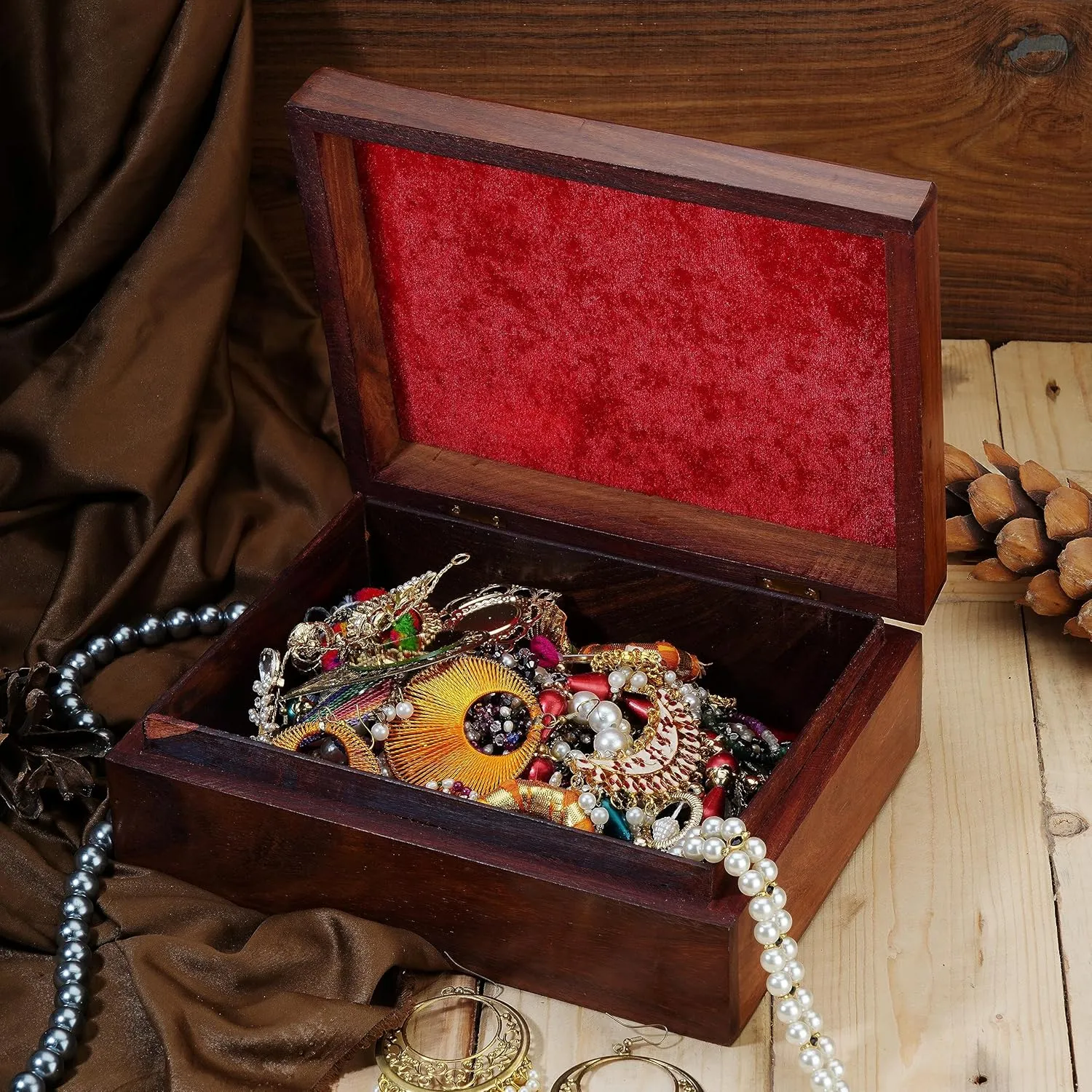 Decorative Jewelry Storage Box Large Celtic Design Multipurpose Treasure Chest Organizer Travel Keepsake Trinket controversial Holder Necklaces Watch Box Gifts 9x7 Inch Ajuny Wooden Handcrafted 