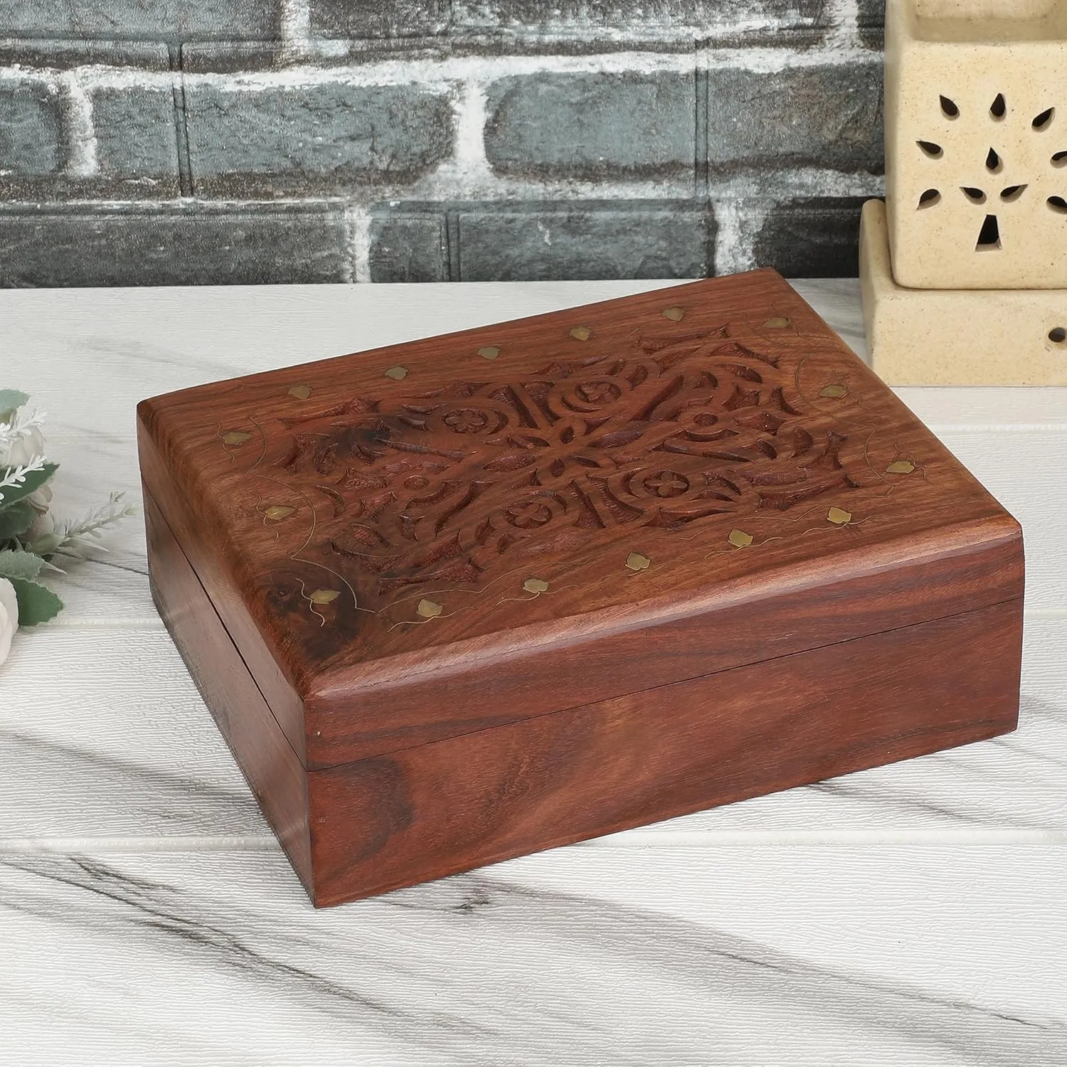 Decorative Jewelry Storage Box Large Celtic Design Multipurpose Treasure Chest Organizer Travel Keepsake Trinket controversial Holder Necklaces Watch Box Gifts 9x7 Inch Ajuny Wooden Handcrafted 