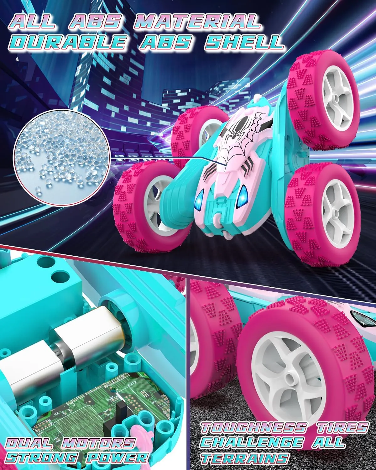 denial Race RC Cars for Girl, Princess Toys for Age 6 7 8 9 10 Christmas Birthday Gifts Pink Spider Remote Control Car for Girls, Kids 