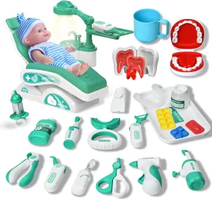 Dental Accessories$ Preschool Role Play Birthday Festival Present for Ages 3 4 5 6 7 8 9 Year Old walnut armor Child Boy Girl Dentist Play Set for Kids Toddlers - 28 Pieces Pretend Play Set of Teeth and 