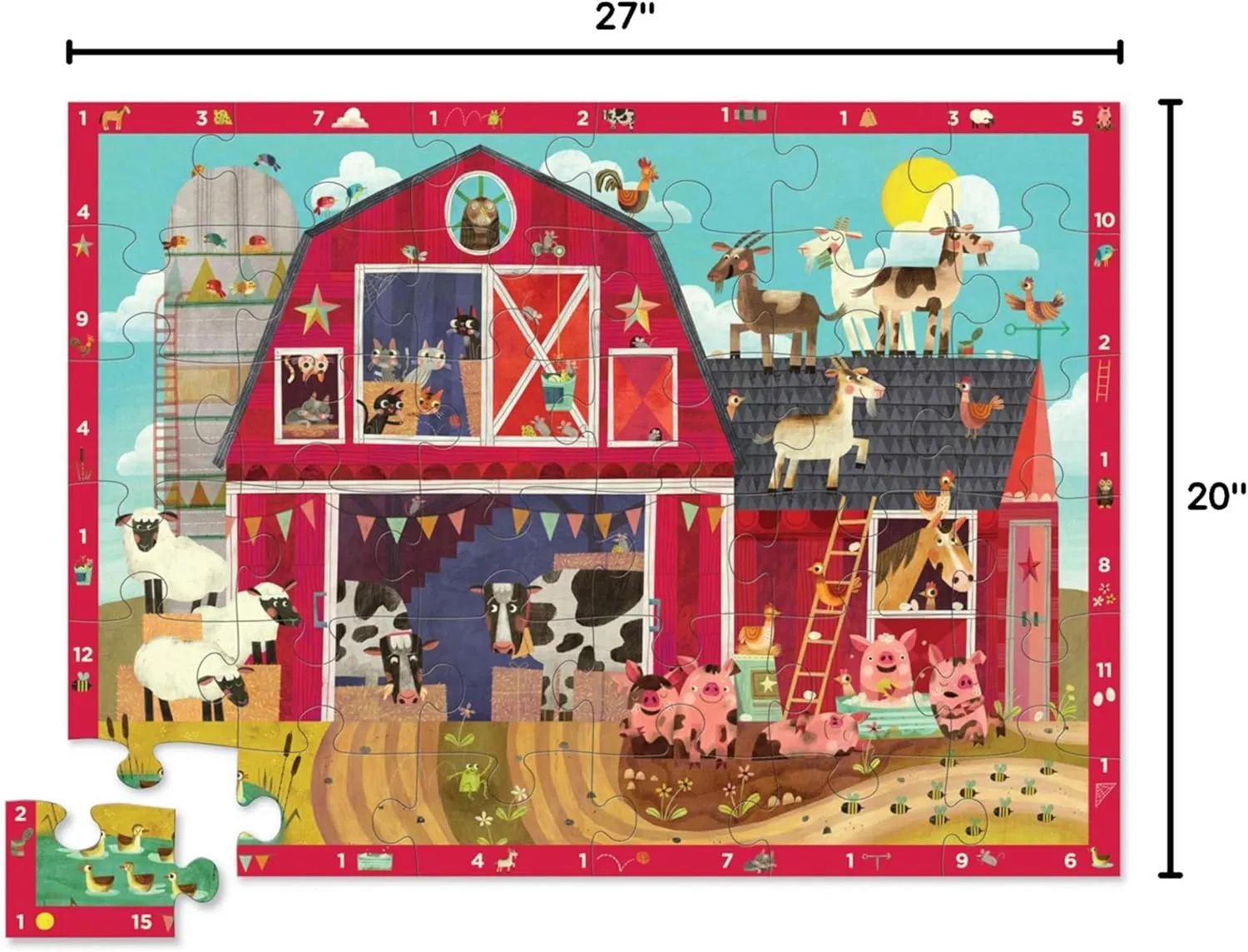 Designed for Kids Ages 3 Years and up Crocodile Creek - Barnyard 123-36 Piece Jigsaw Floor Puzzle with Heavy-Duty Box for singleton annex regolith permeable vehicle Storage$ Large 20" x 27" Completed Size$ 