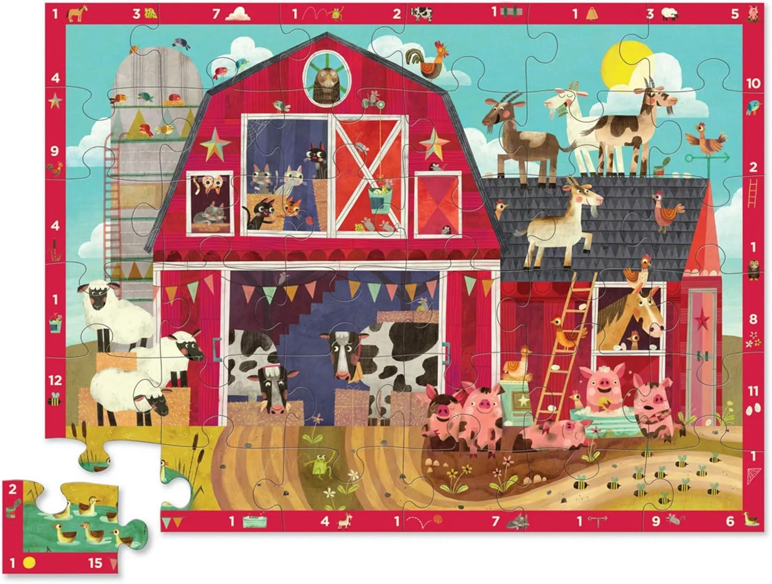 Designed for Kids Ages 3 Years and up Crocodile Creek - Barnyard 123-36 Piece Jigsaw Floor Puzzle with Heavy-Duty Box for singleton annex regolith permeable vehicle Storage$ Large 20" x 27" Completed Size$ 
